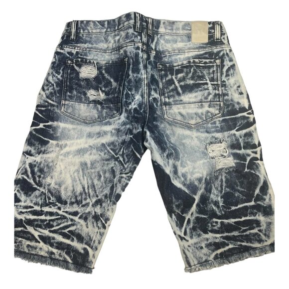 Encrypted Jeans Denim Shorts Acid Washed Distressed Ripped Sz 36 Men's Thrashed - Picture 2 of 3